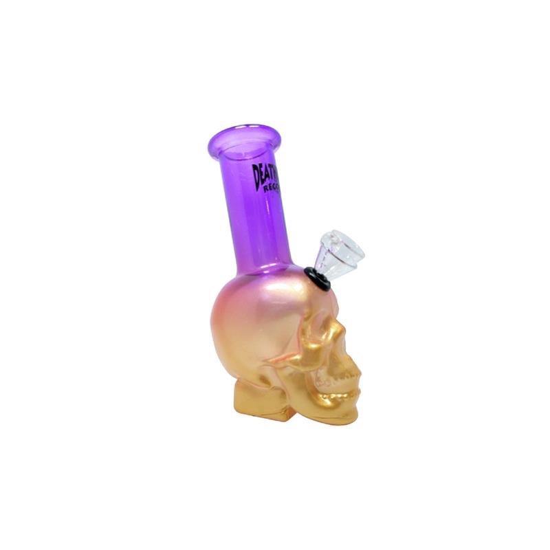 Death Row Records Skull Head Bubbler 6″ Water Pipe Purple Gold