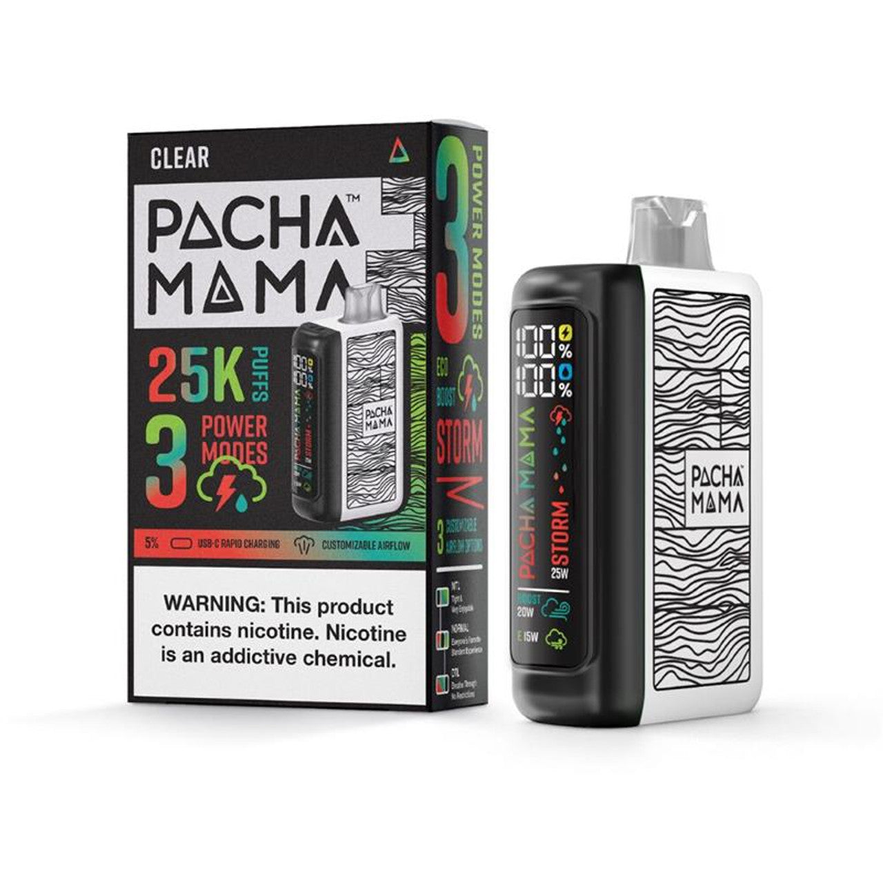 Pachamama 25k Disposable Clear with packaging