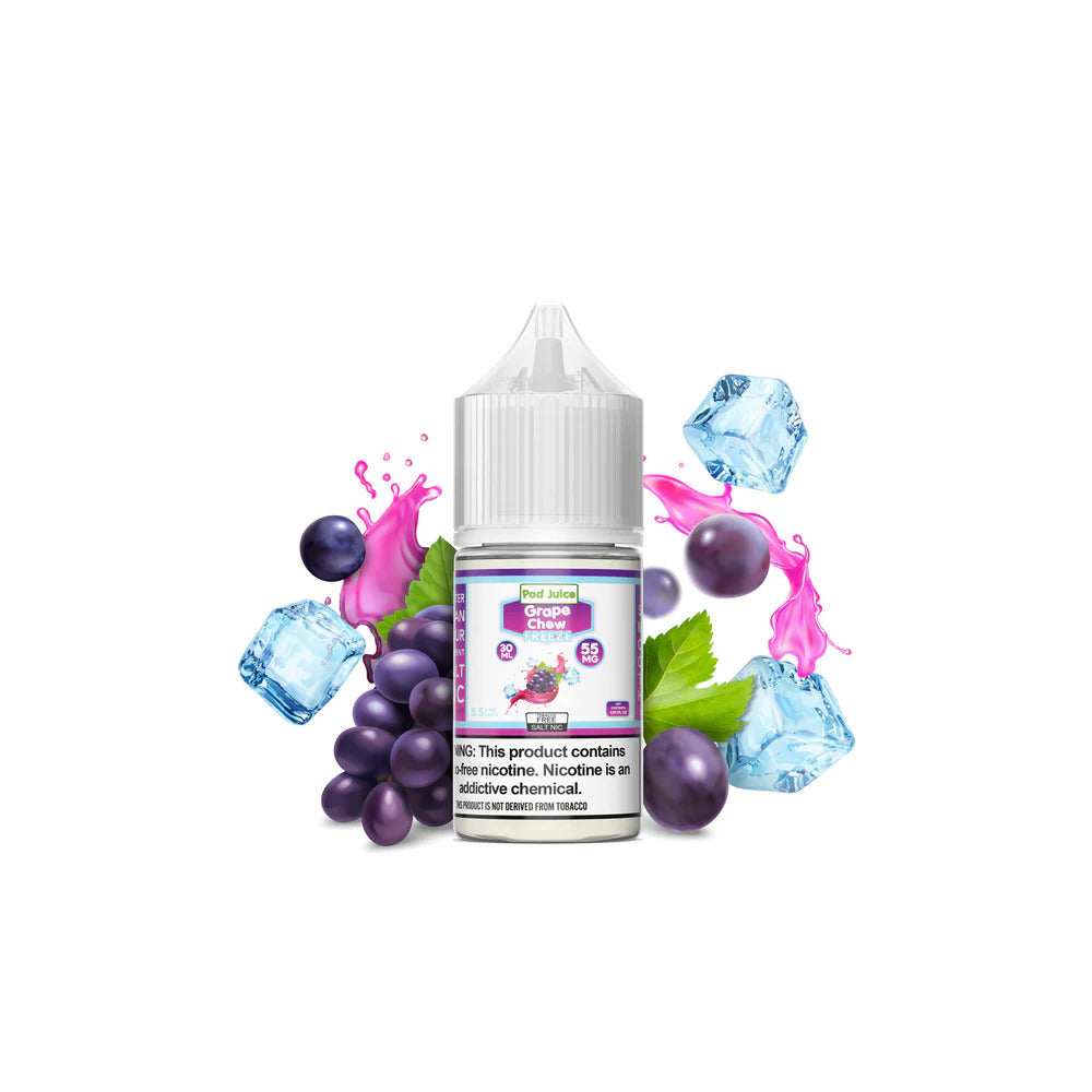 Grape Chew Freeze by Pod Juice Salts Series 30mL Bottle with background