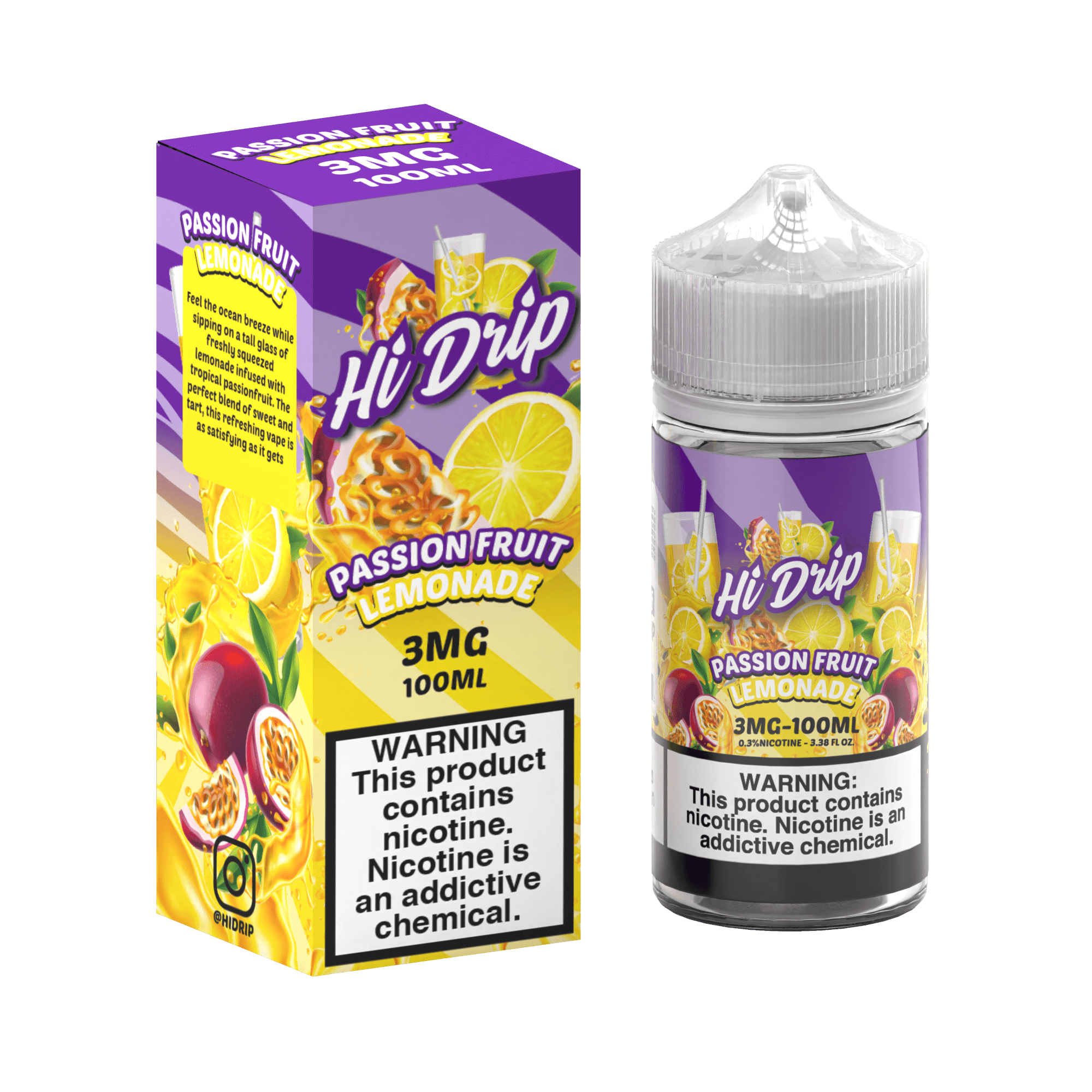 Passionfruit Fruit Lemonade Hi-Drip 100mL 3mg bottle with packaging