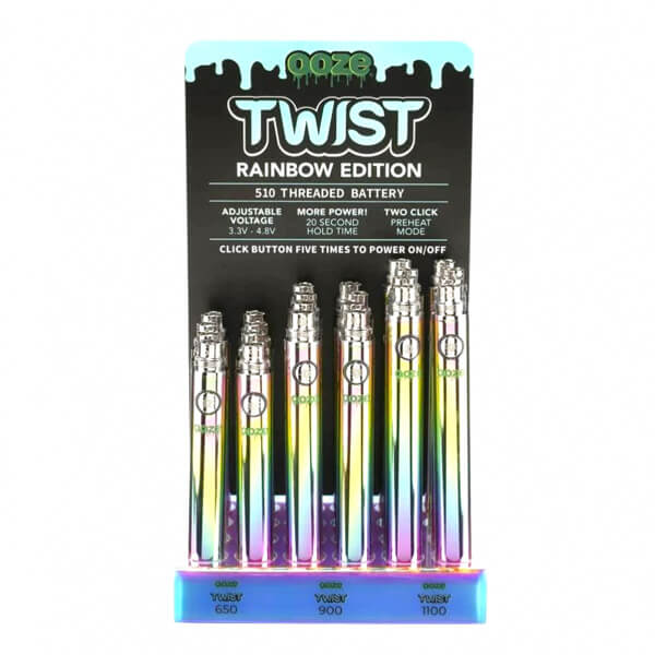 Ooze Twist 510 Batteries - 24pc Display- Multiple Sizes | Rainbow with Packaging
