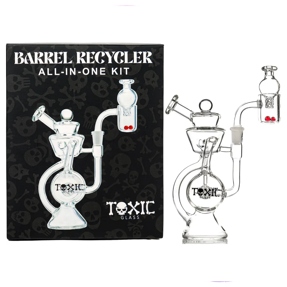 MKGlass TX99 Toxic Barrel Recycler Glass Water Pipe with packaging