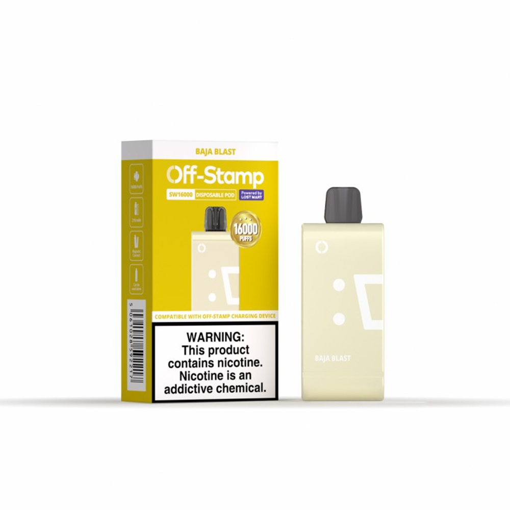 Off Stamp SW16000 E-Cig Disposable 16000 Puffs 17mL 50mg Baja Blast with packaging