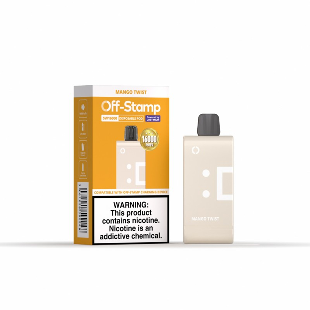 Off Stamp SW16000 E-Cig Disposable 16000 Puffs 17mL 50mg Mango Twist with packaging