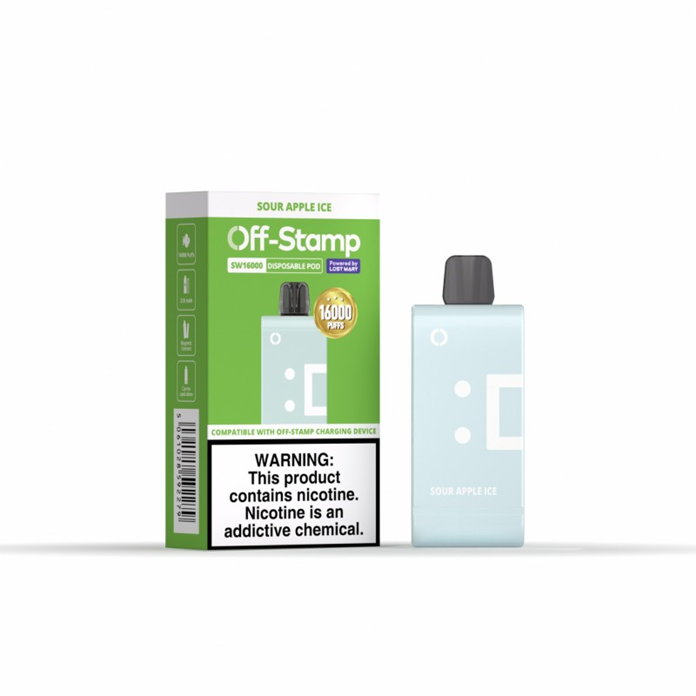 Off Stamp SW16000 E-Cig Disposable 16000 Puffs 17mL 50mg Sour Apple Ice with packaging