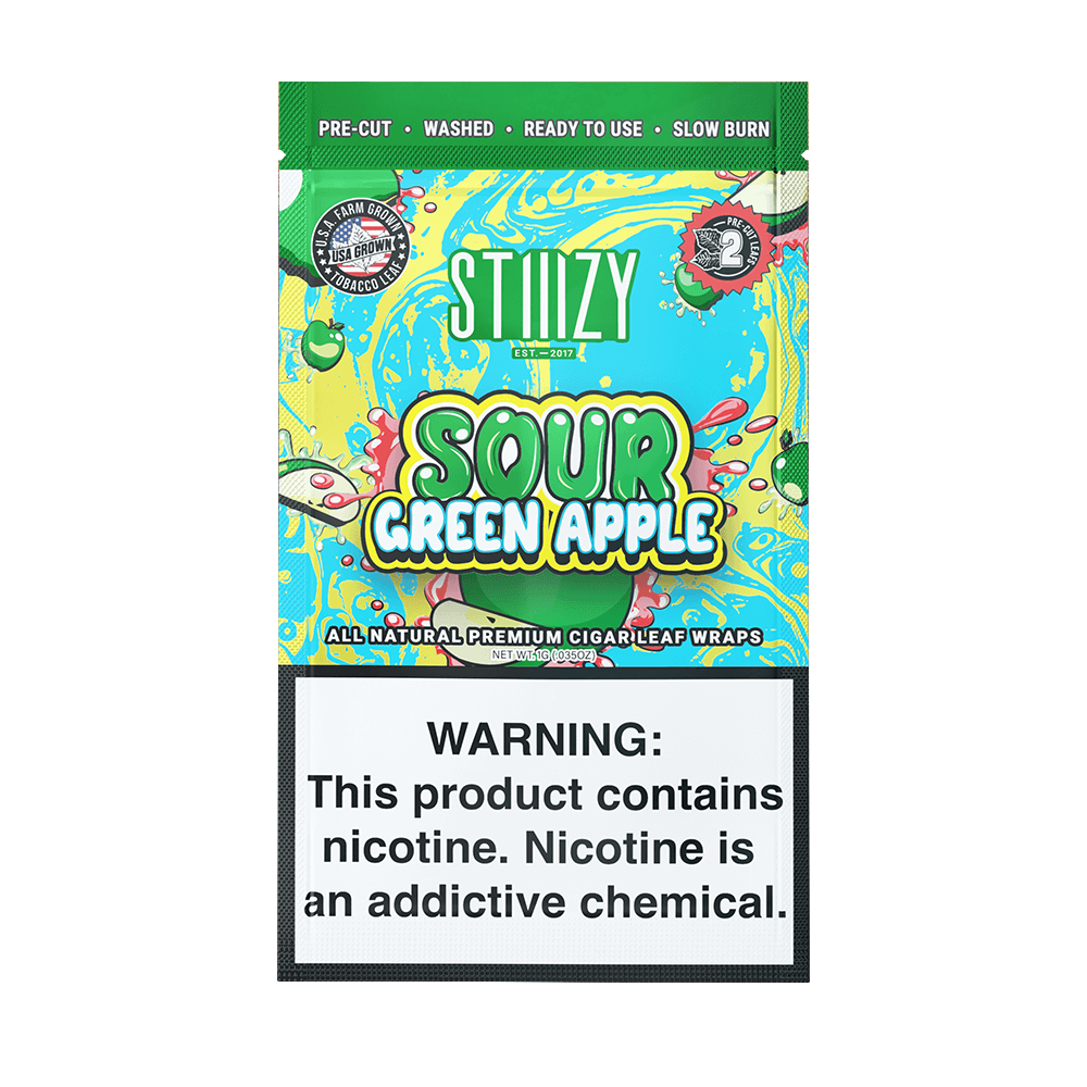 STIIIZY Premium Wraps 2-Pack - 20ct Counter Display | Sour Green Apple with Packaging