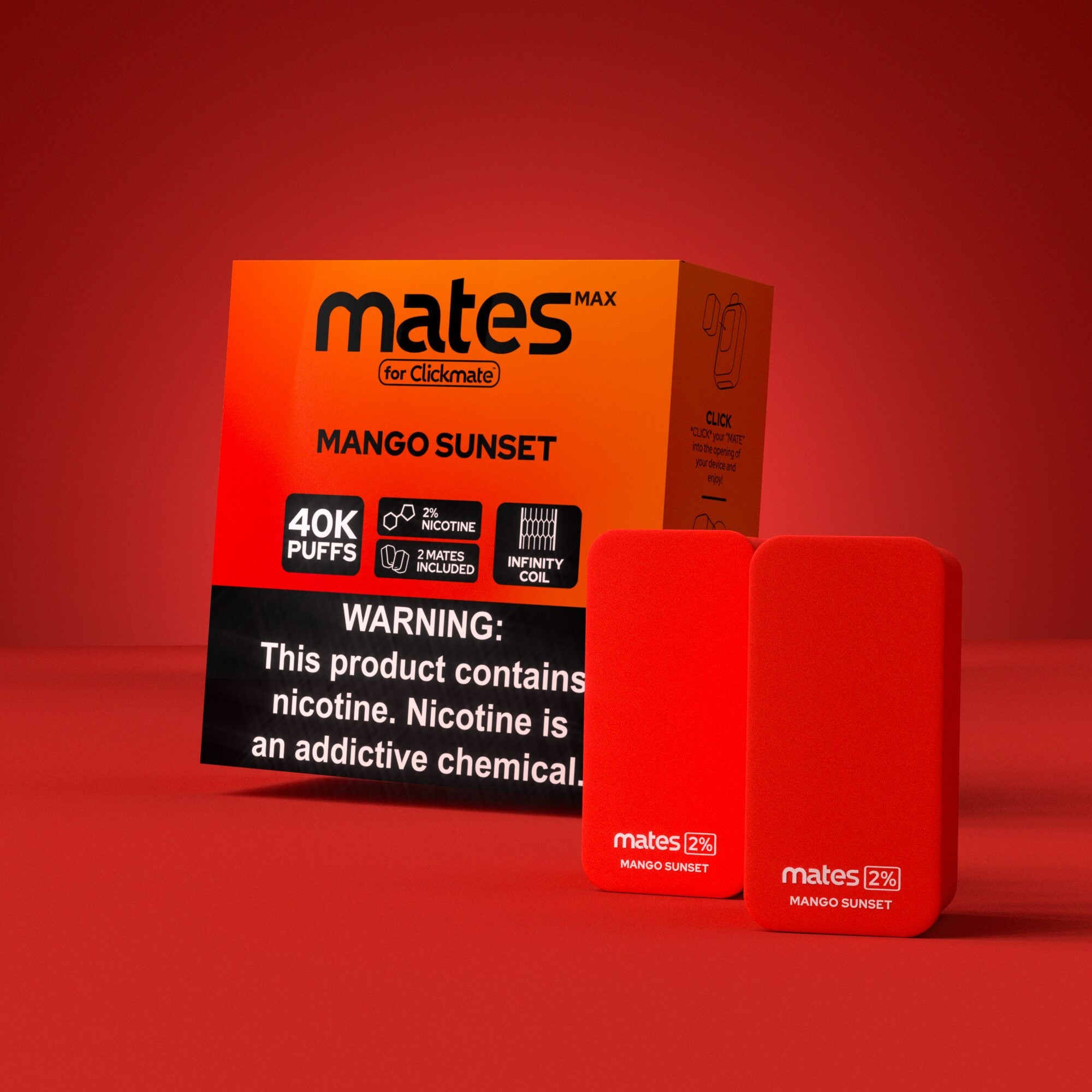 7Daze Clickmates 5% Prefilled Mates MAX (2-Pack) Mango Sunset with packaging