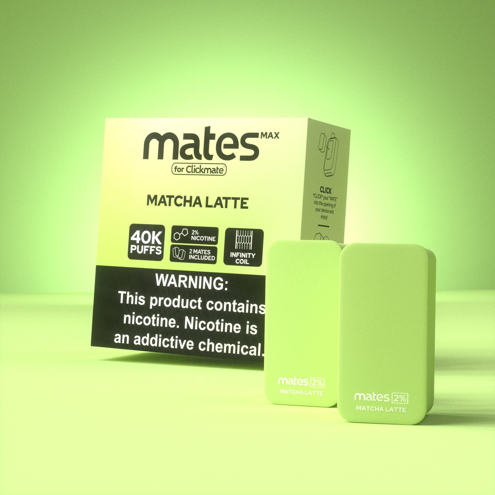 7Daze Clickmates 5% Prefilled Mates MAX (2-Pack) Matcha Latte (Matcha) with packaging