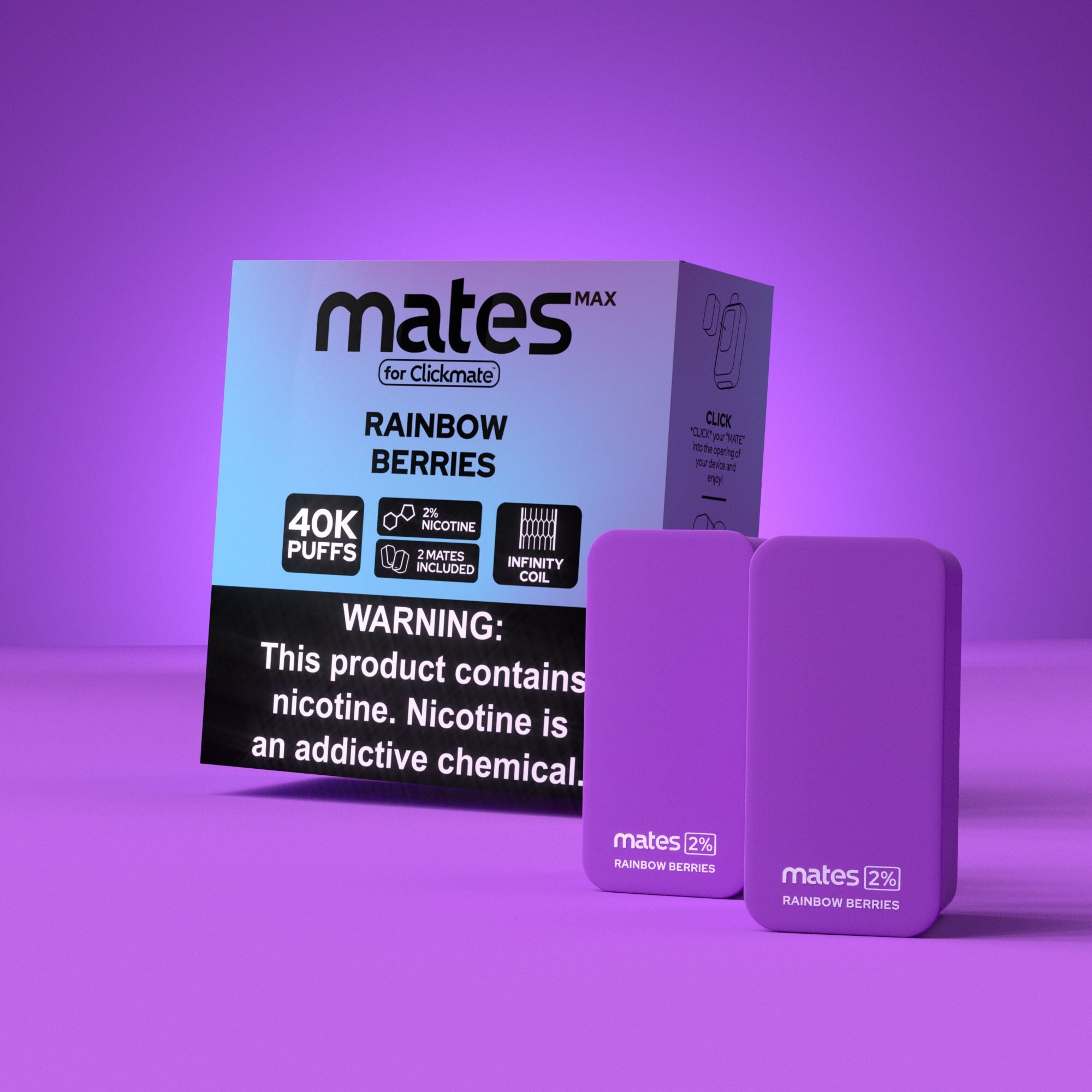 7Daze Clickmates 5% Prefilled Mates MAX (2-Pack) Rainbow Berries with packaging
