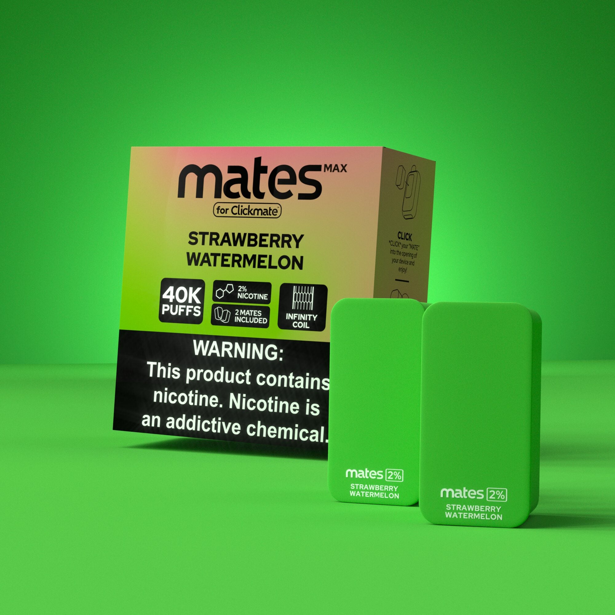 7Daze Clickmates 5% Prefilled Mates MAX (2-Pack) Strawberry Watermelon with packaging