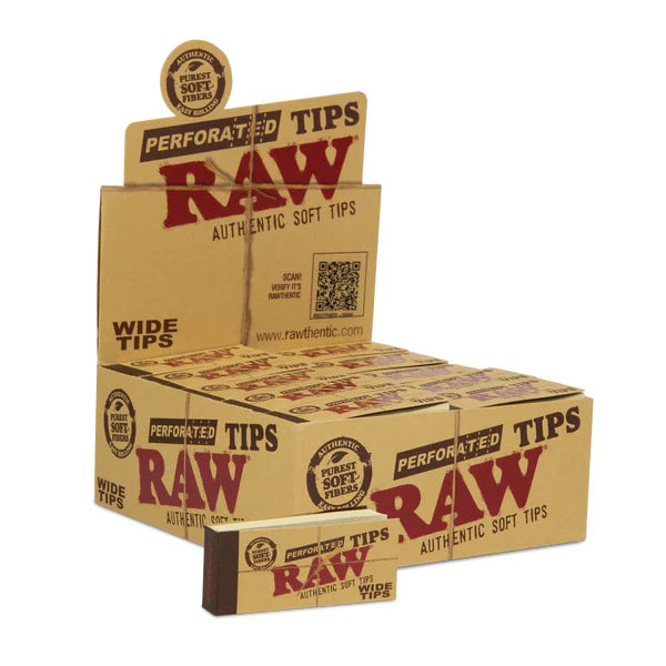 Raw* Rolling Tips Perforated Wide Tips (50-Pack) with packaging