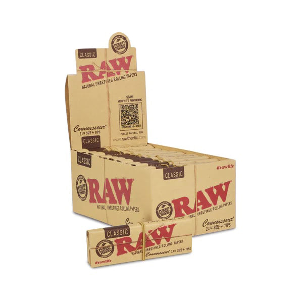 Raw* (DSPLY 24pc)(Wraps)(50-Pack) Rolling Papers Classic Connoisseur with packaging