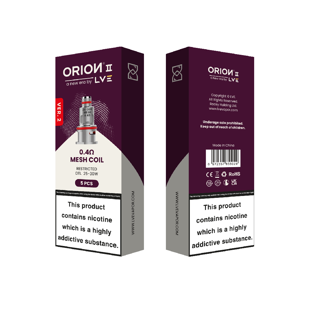 LVE Orion II V2 Mesh Replacement Coils 0.4ohm packaging