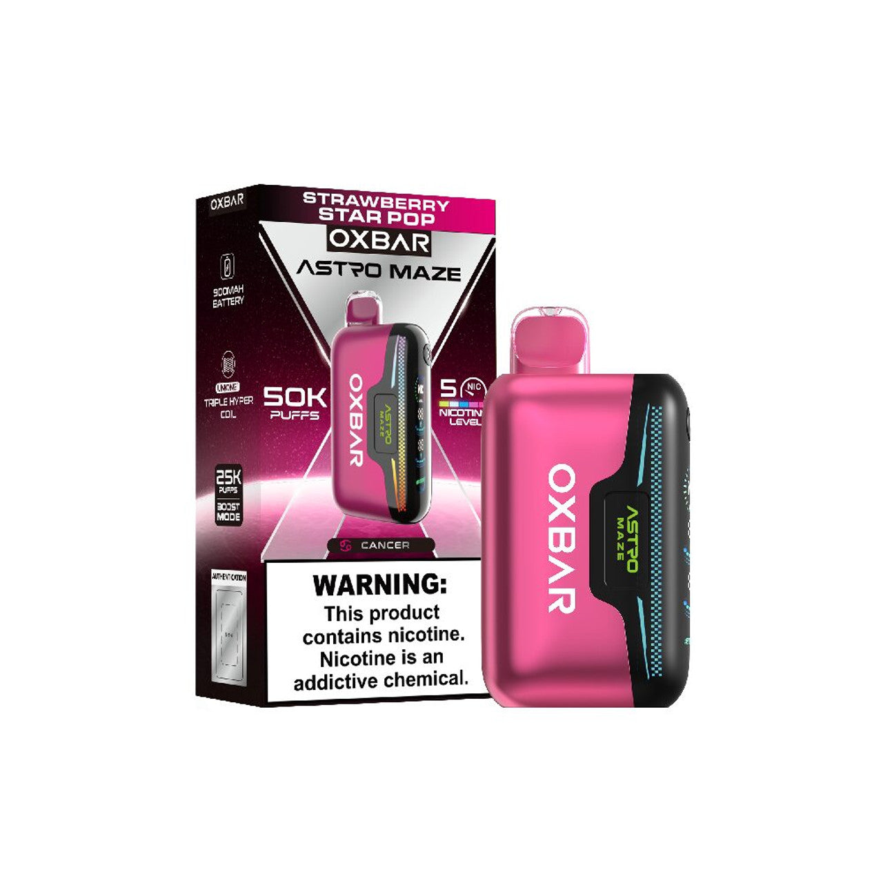 Oxbar Astro Maze 50K Disposable Strawberry Star Pop with packaging