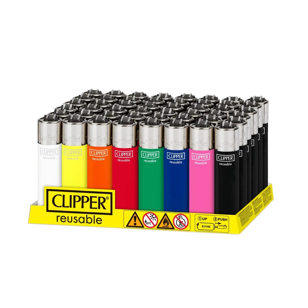 Clipper CP11R Reusable Classic Large Lighter (DSPLY 48pc) Solid Assorted Colors (SAS)