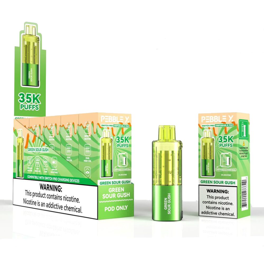 Pebble X Disposable Pod Green Sour Gush with packaging