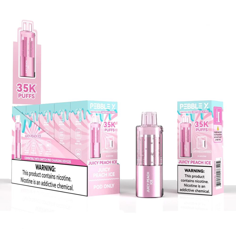 Pebble X Disposable Pod Juicy Peach Ice with packaging