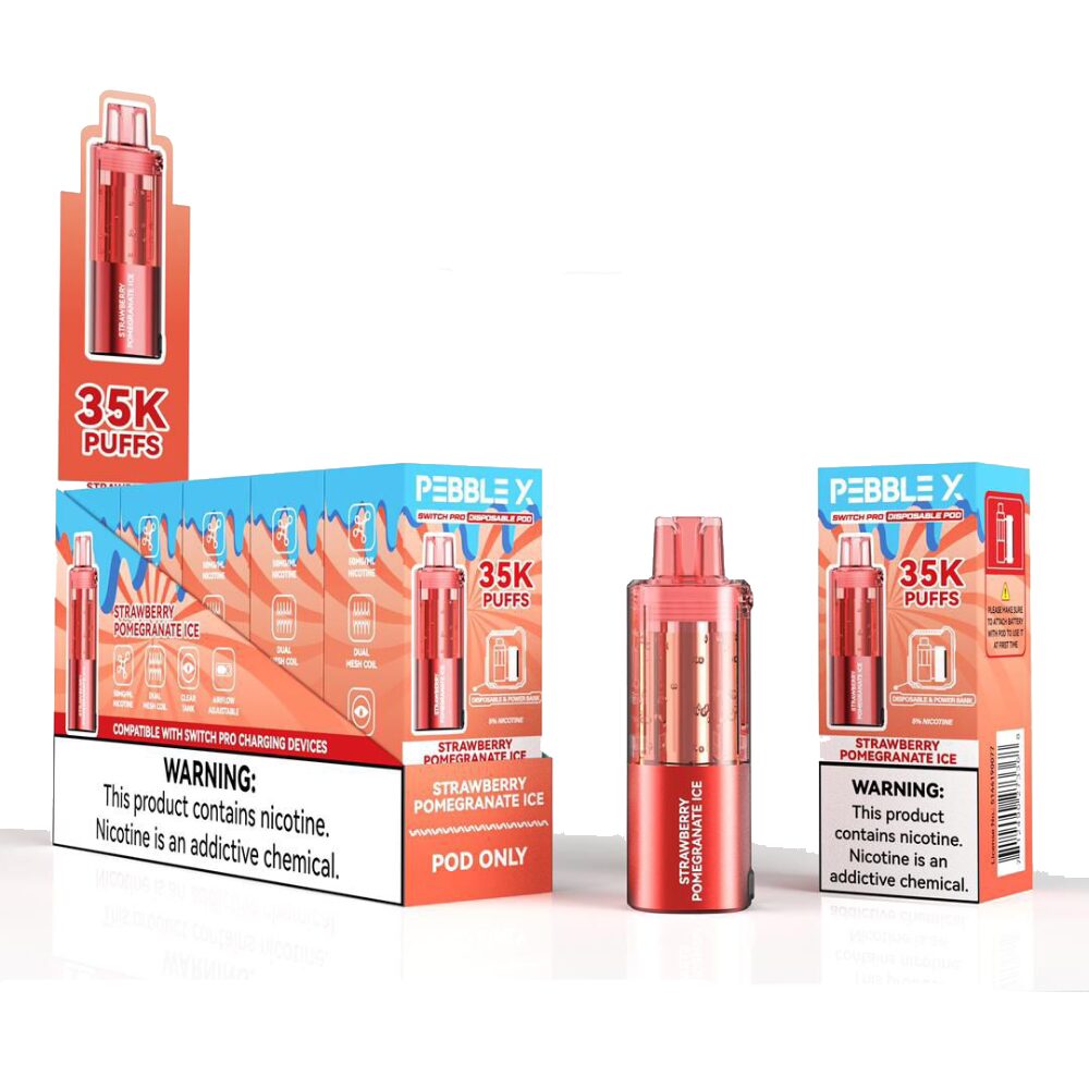 Pebble X Disposable Pod Strawberry Pomegranate Ice with packaging