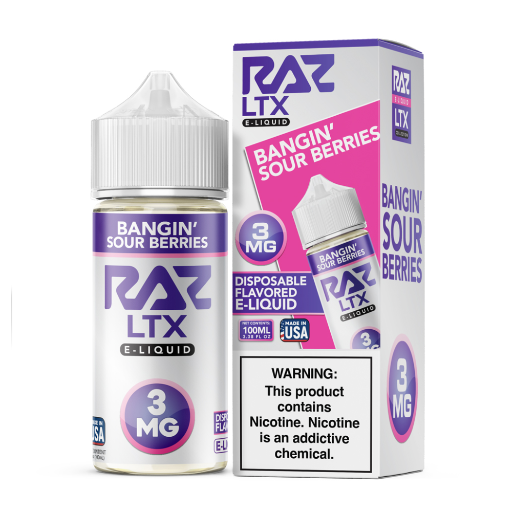 Bangin' Sour Berries RAZ LTX 100mL with packaging