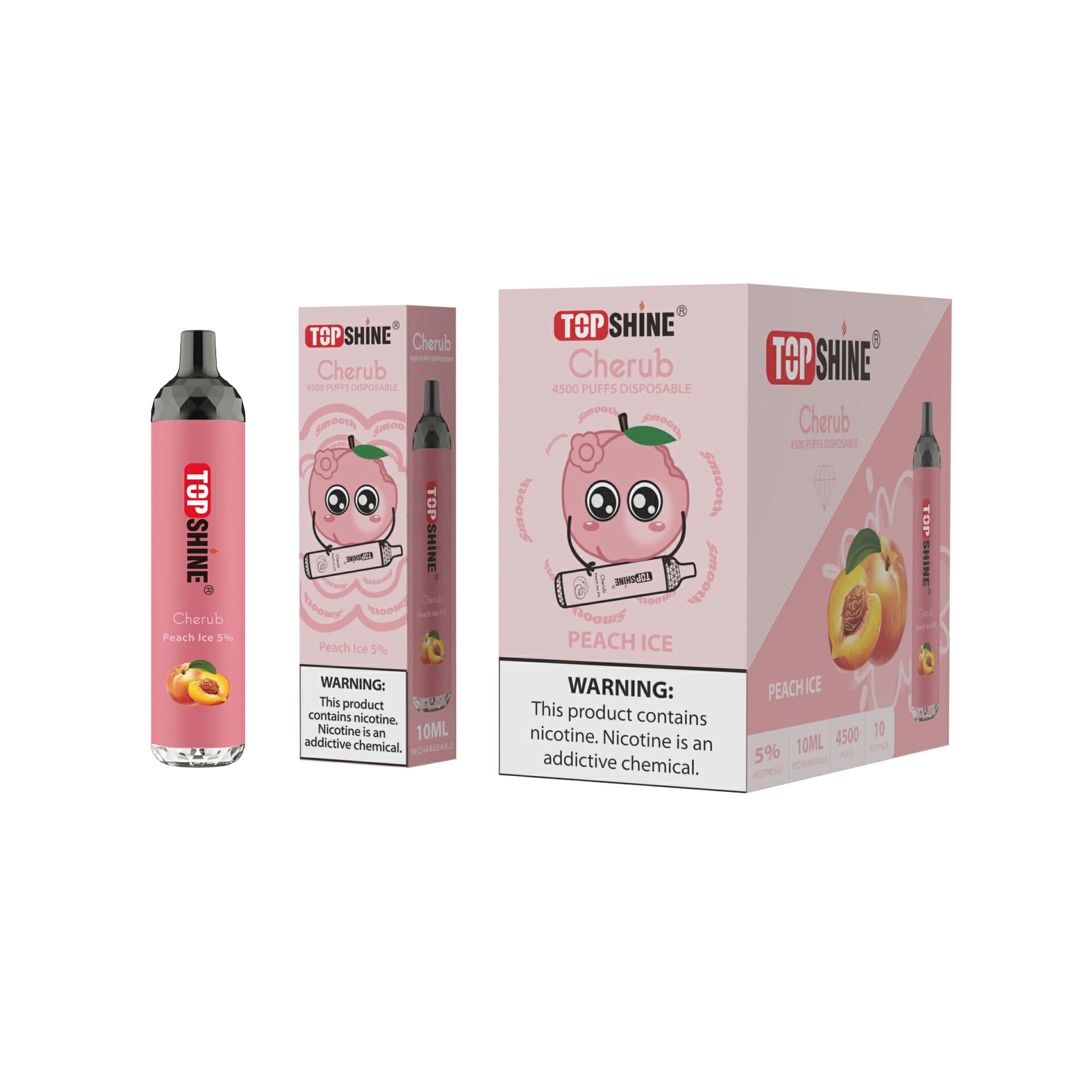 Topshine Disposable | 4500 Puffs | 10mL Peach Ice	with Packaging and Box