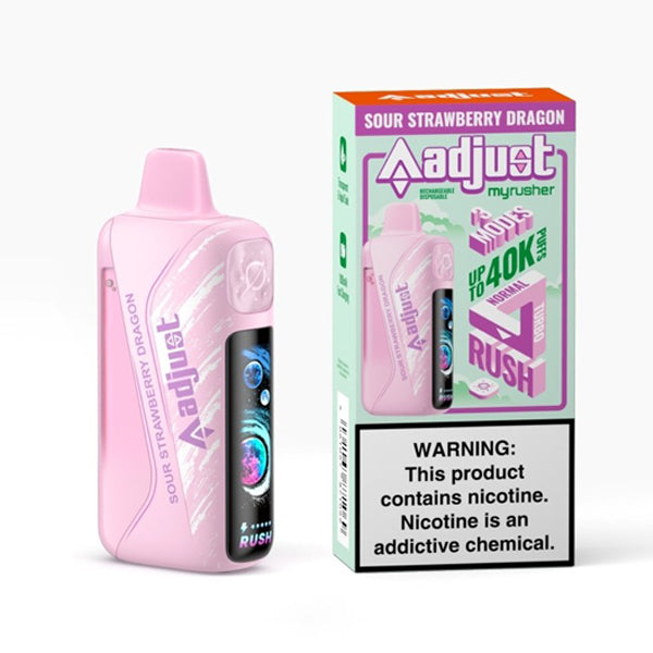 Adjust MyRusher Disposable sour strawberry dragon with packaging