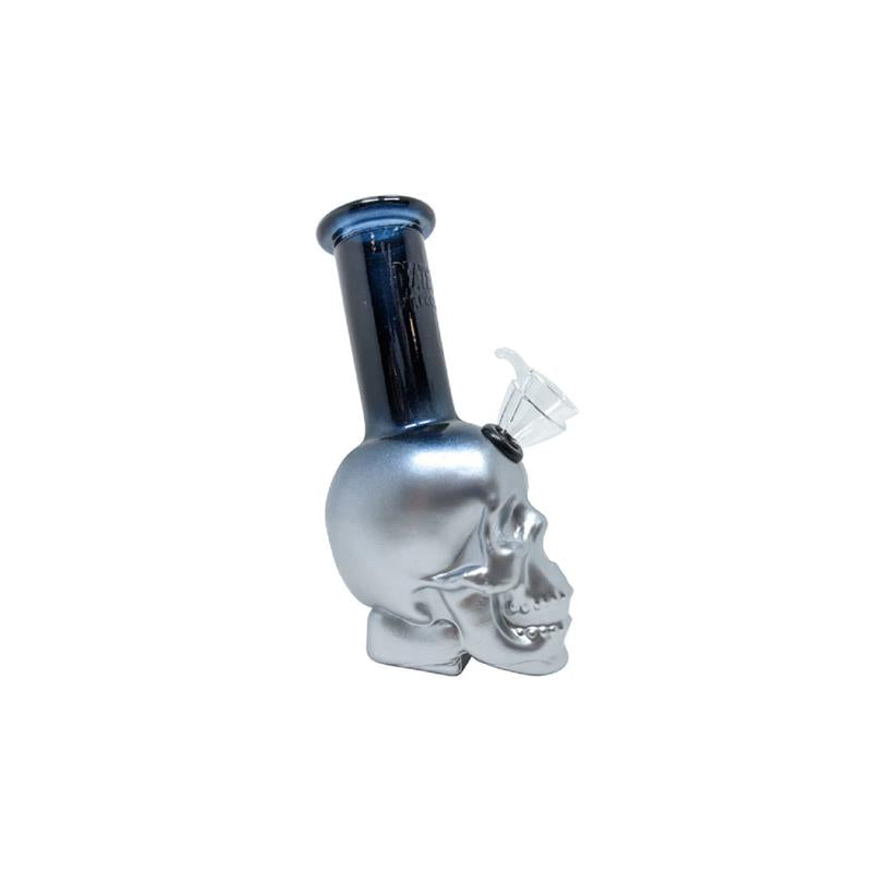 Death Row Records Skull Head Bubbler 6″ Water Pipe Black Silver