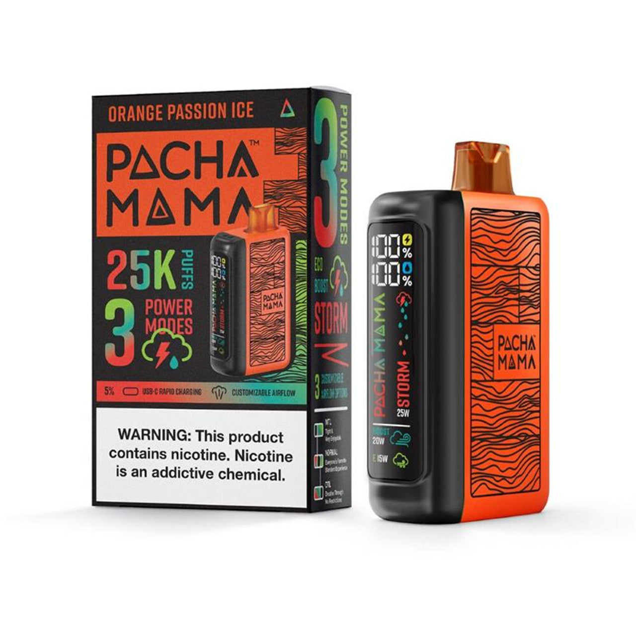 Pachamama 25k Disposable Orange Passion Ice with packaging