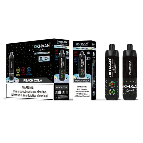 Dkhaan Infinity Disposable peach cola with packaging