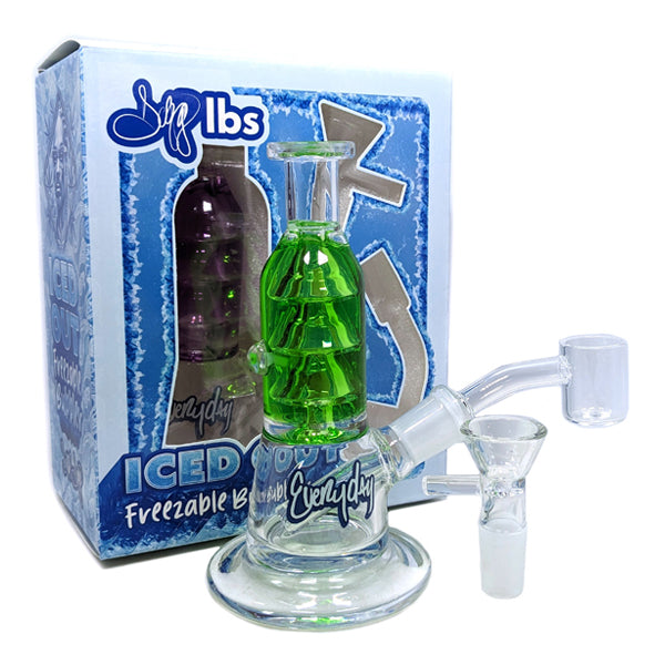 Dogg Lbs (Water Pipe) 5.5" Iced Out Freezeable Water Pipe with 14mm Banger & Bowl green with packaging