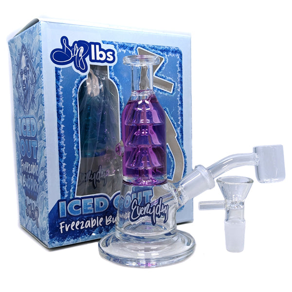 Dogg Lbs (Water Pipe) 5.5" Iced Out Freezeable Water Pipe with 14mm Banger & Bowl purple with packaging
