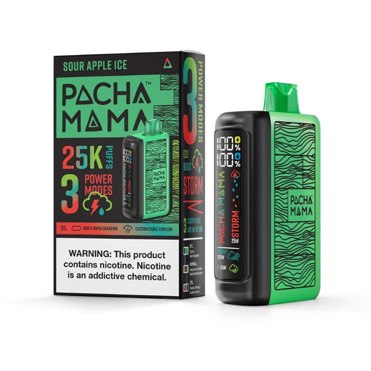 Pachamama 25k Disposable Sour Apple Ice with packaging