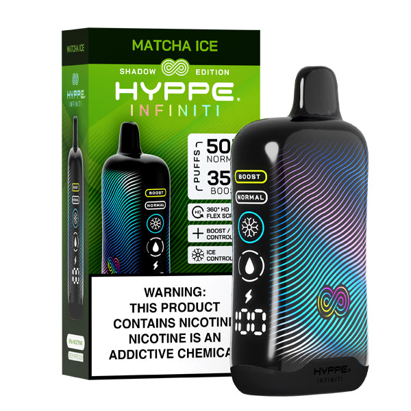 Hyppe Infiniti Disposable matcha ice with packaging