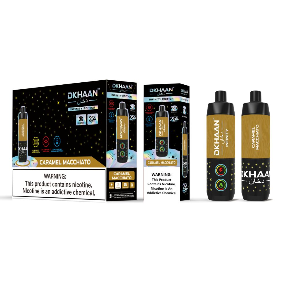 Dkhaan Infinity Disposable Caramel Macchiato with packaging