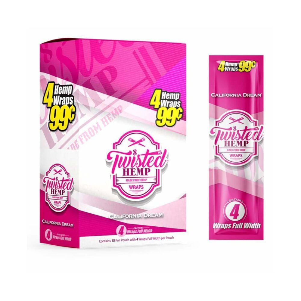 Twisted Hemp Wraps (15 Foil Pouch 4 Wraps) California Dream with packaging