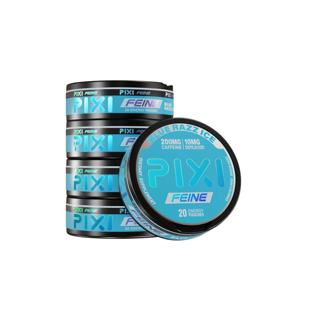 PIXI Feine (DSPLY 5pc)(Energy Pouch)(20ct Can) 200mg Caffeine | 10mg Feine Blend Blue Razz Ice
