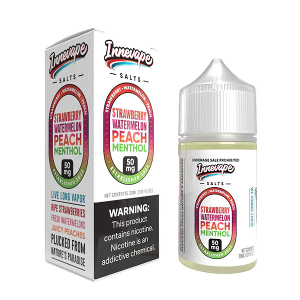 Strawberry Watermelon Peach Menthol Innevape Salts 30mL 50mg bottle with packaging
