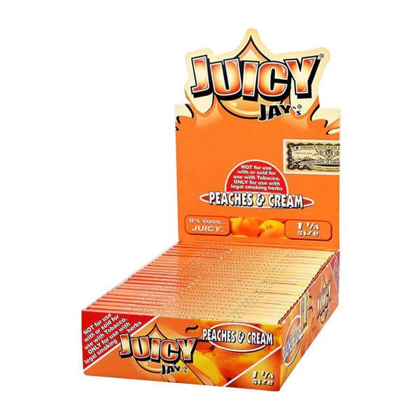 Juicy Jay’s (DSPLY 24pc) Rolling Papers peaches and cream packaging