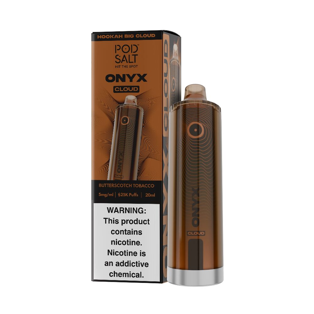 Onyx Cloud Disposable butterscotch tobacco with packaging