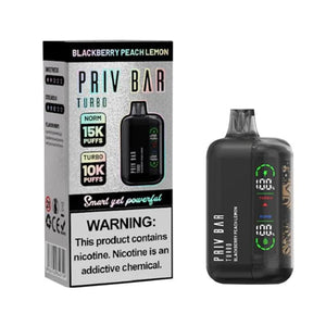Priv Bar Turbo (16mL) 50mg Disposable blackberry peach lemon with packaging