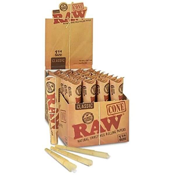 Raw Cones Rolling Papers 1.25 in 6-Cone Pack - 32pc Display with Packaging
