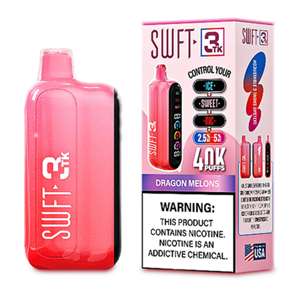 SWFT 3TK Nic + Sweet + Ice Control Disposable Dragon Melons with packaging
