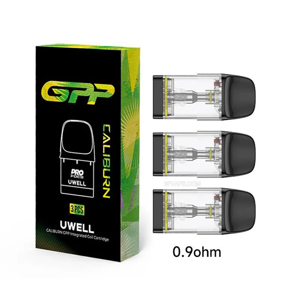 Uwell Caliburn GPP Replacement Pods 0.9ohm with packaging