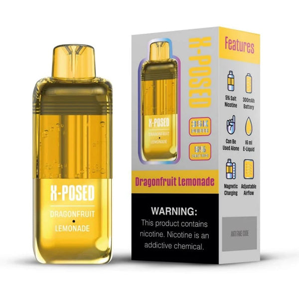 X-Posed Disposable dragonfruit lemonade with packaging