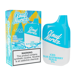Cloud Nurdz Disposable | 4500 Puffs | 12ml Iced Blue Raspberry Peach 5% with Packaging