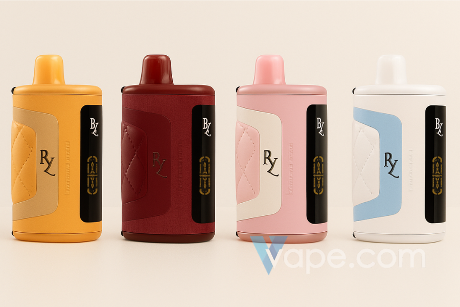RYL Classic 35K Disposable Vape devices in yellow, red, pink, and white with quilted side panels and sleek black branding, displayed on a neutral background