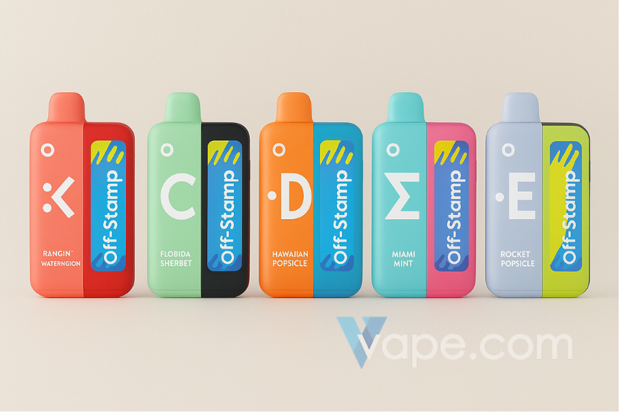 Off Stamp disposable vapes in multiple flavors and colors with stylish design and long lasting performance