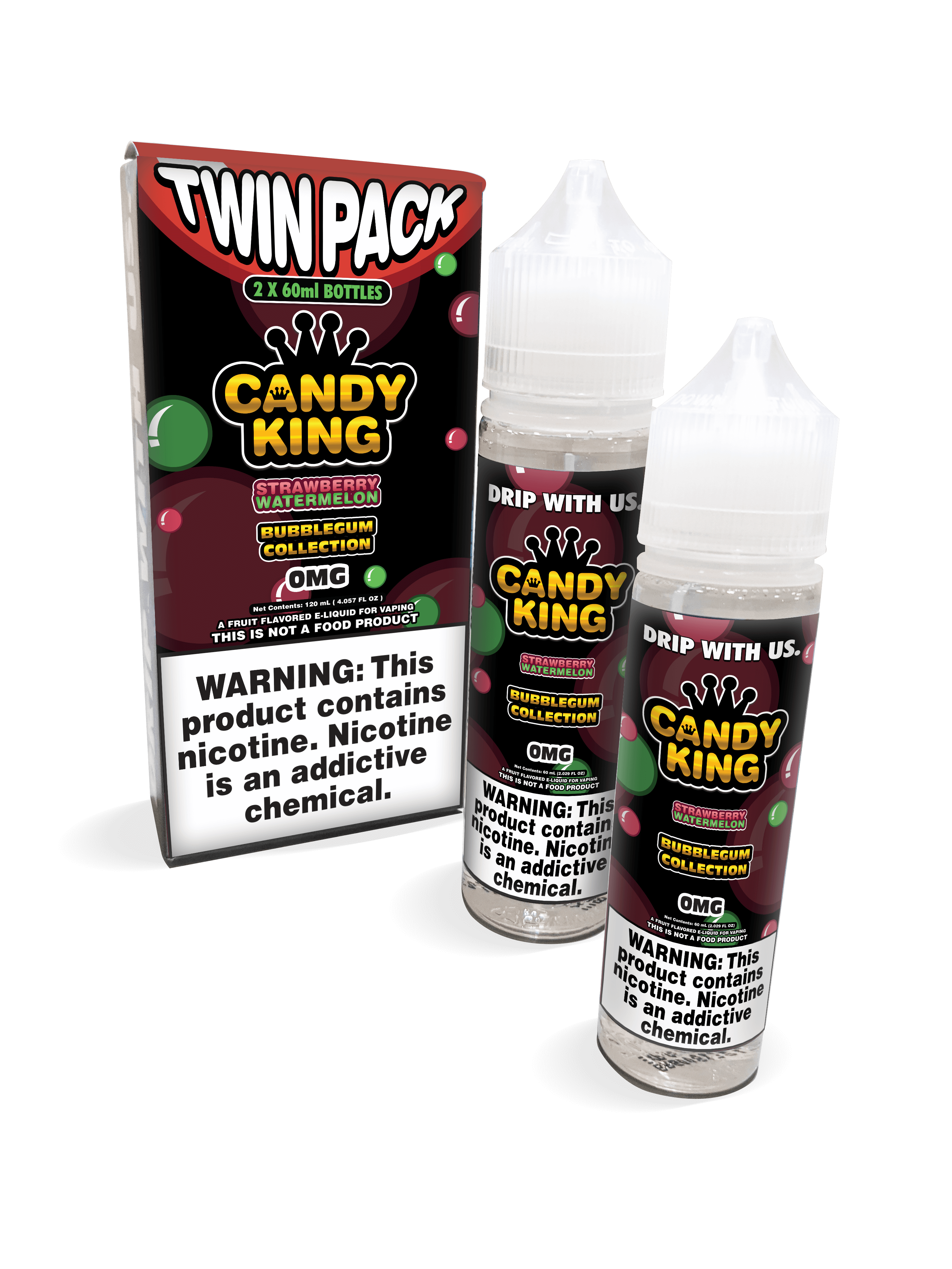 Strawberry Watermelon by Candy King Bubblegum Collection 120mL with Packaging