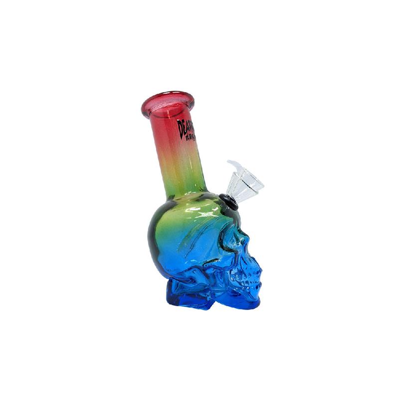 Death Row Records Skull Head Bubbler 6″ Water Pipe Spectrum (RYB)