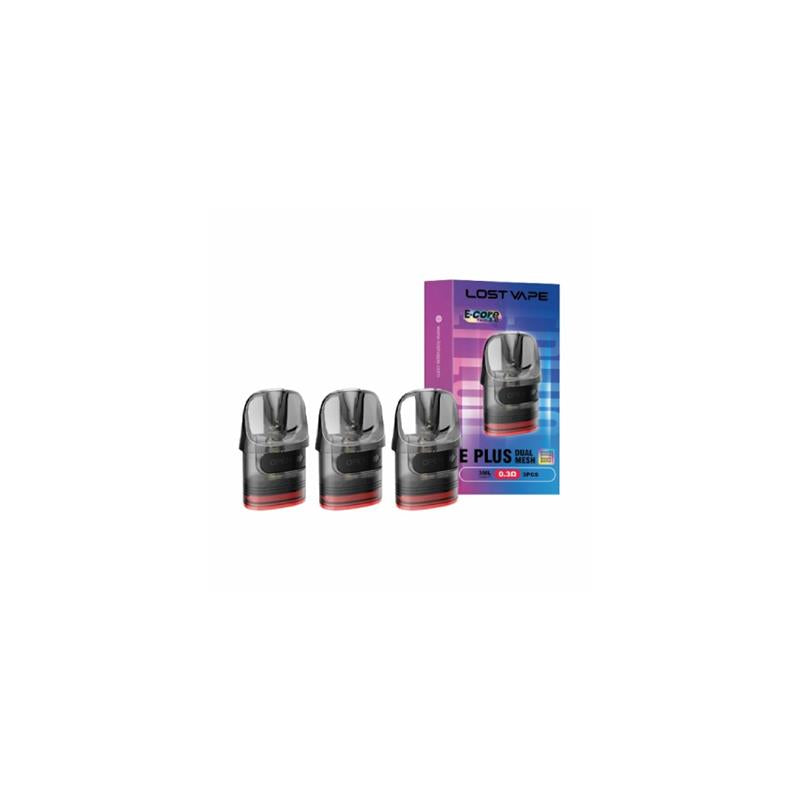 Lost Vape E Plus Dual Mesh Replacement Pods with packaging