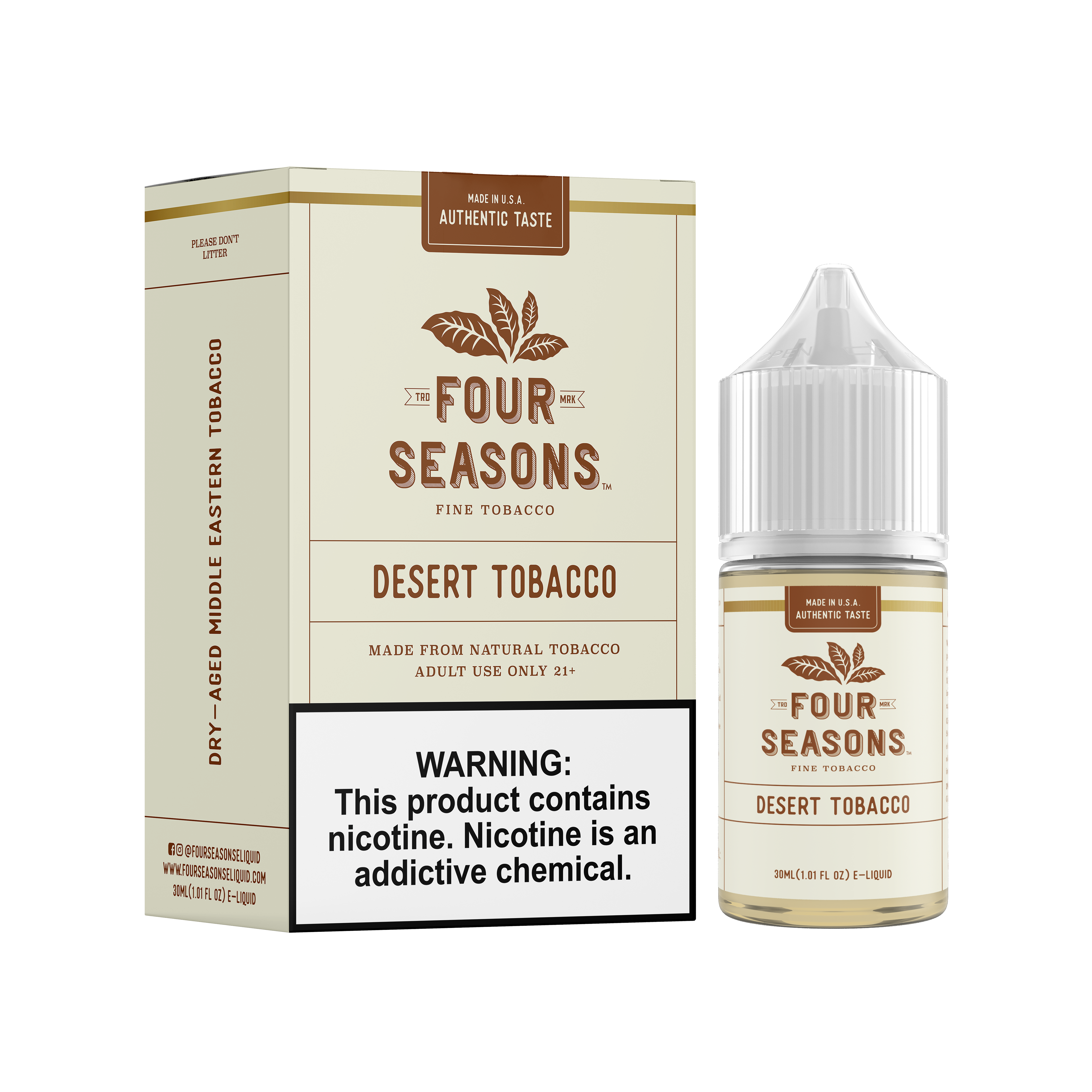 Desert Tobacco by Four Seasons Free Base Series 30ML with Packaging